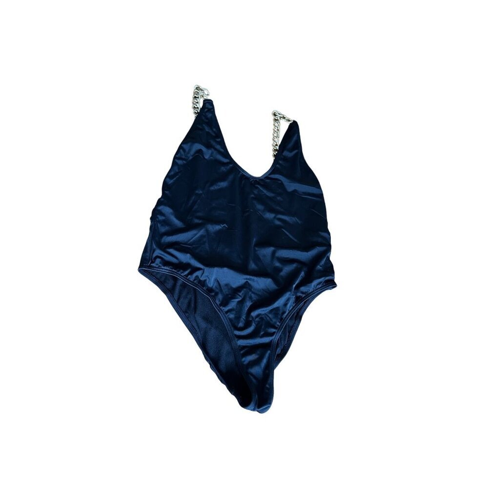 PrettyLittleThing Black One-Piece Swimsuit With Gold Chain Straps - Picture 6 of 8